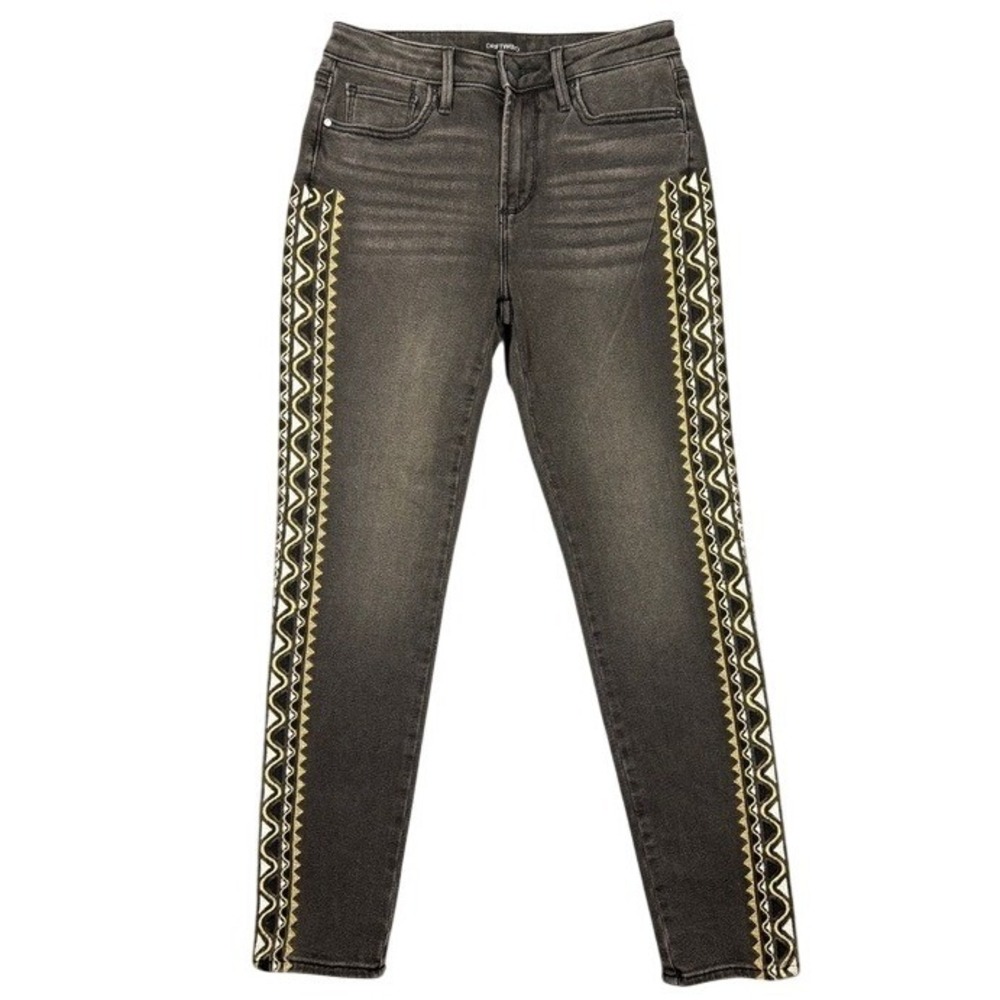 Driftwood Womens Embroidered Side Seam Skinny‎ Jeans Faded Black Size 25 Boho